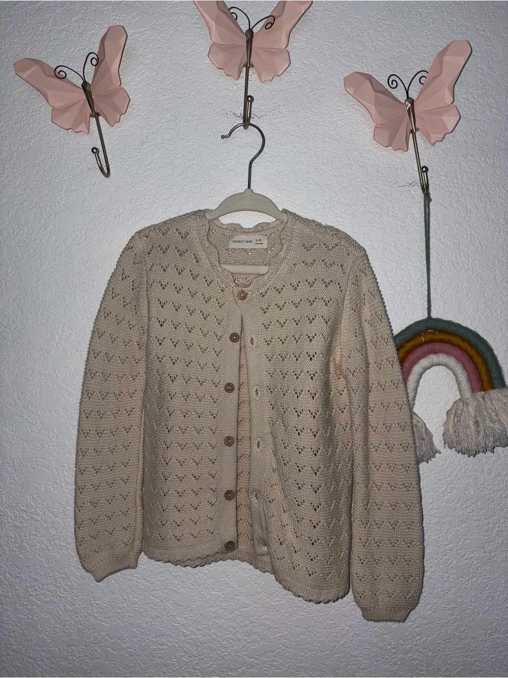 Quincy Mae Cream Openwork Button Cardigan